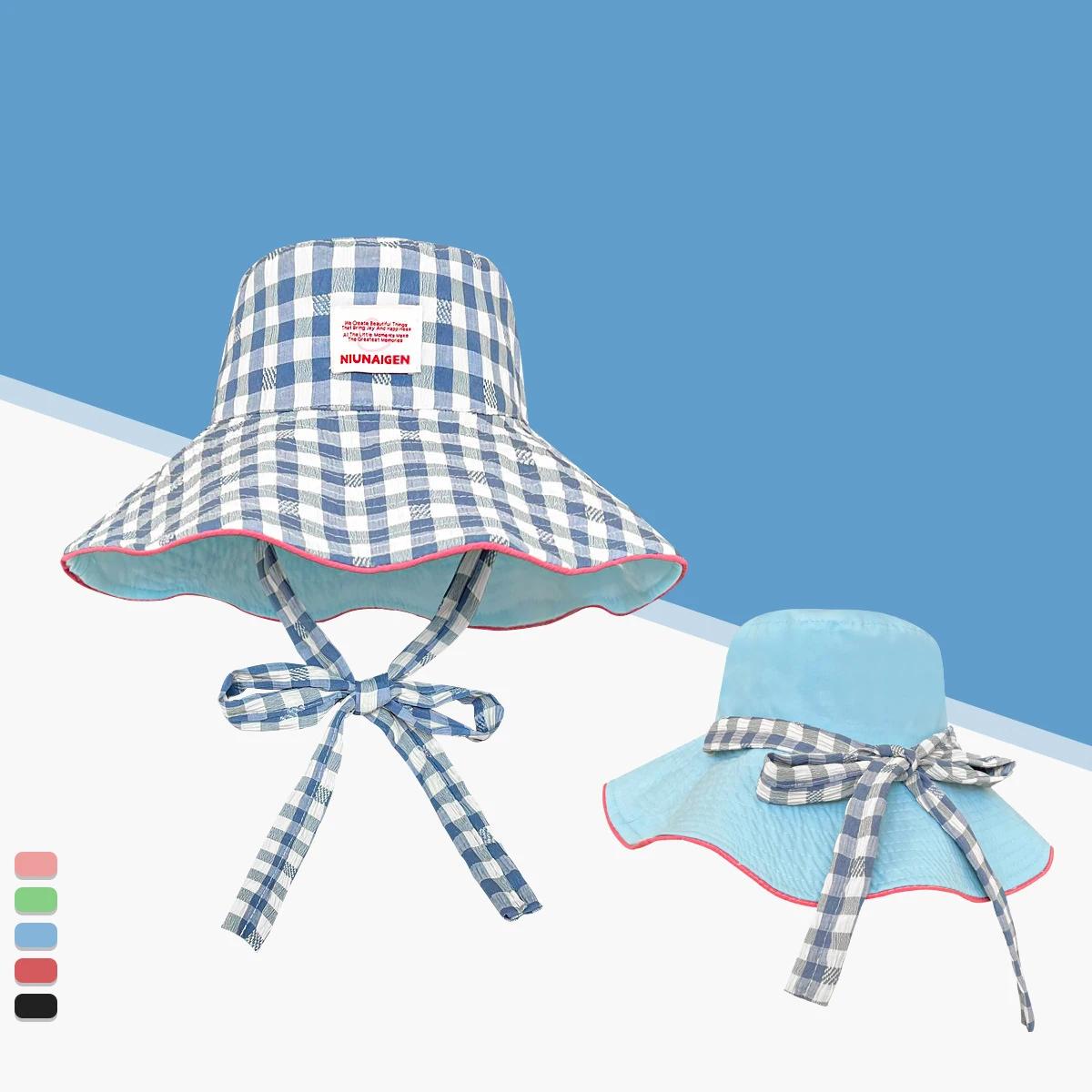 Chapeau de pêcheur à carreaux, pare-soleil de plage, bord de mer, tendance, double face, portable, p