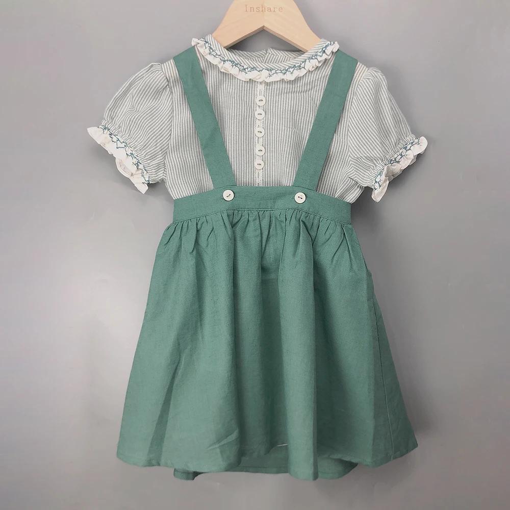 Boutique de vêtements pour enfants, tenue à rayures pour garçons et filles, ensemble en coton et lin