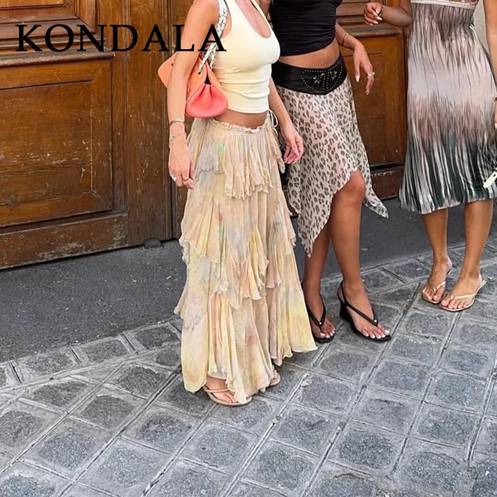 KONDALA 2026 Printemps-Été Jupes Décontractées Imprimées pour Femmes, Jupes Longues Élégantes à Vola