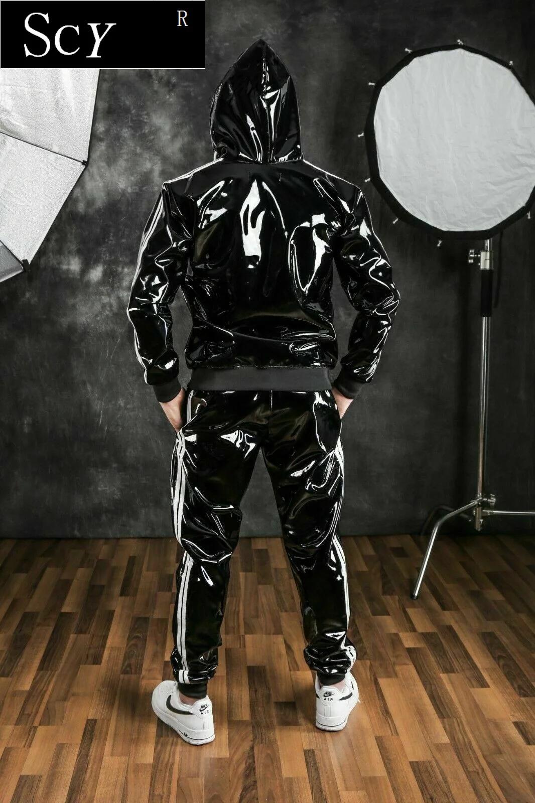 Costume à capuche en cuir PU pour hommes et femmes, vêtements de sport de loisirs, costume de joggin