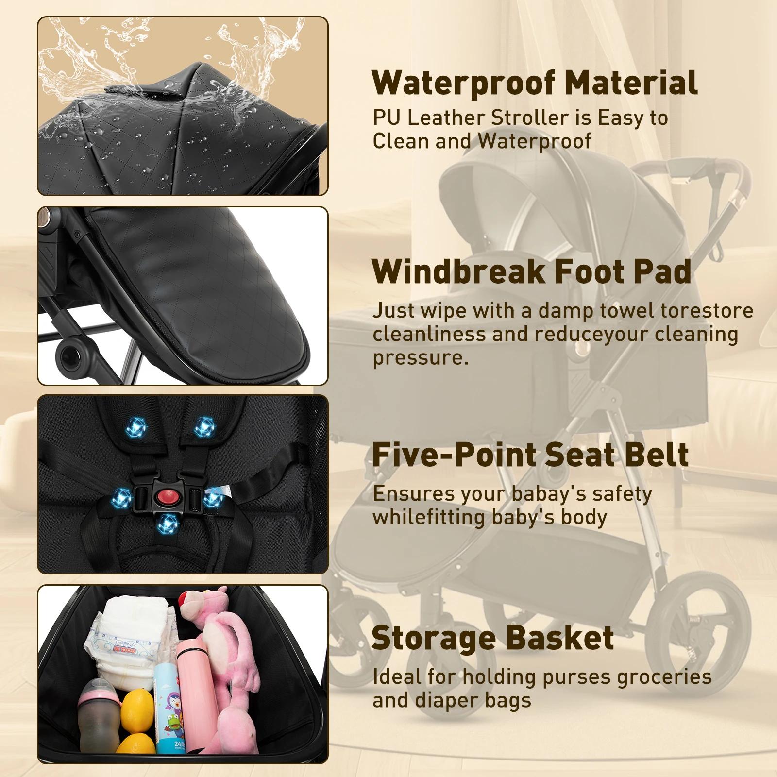Poussette 3 en 1 pour bébé, poussette de voyage luxueuse et portable, poussette pliable haute, cadre