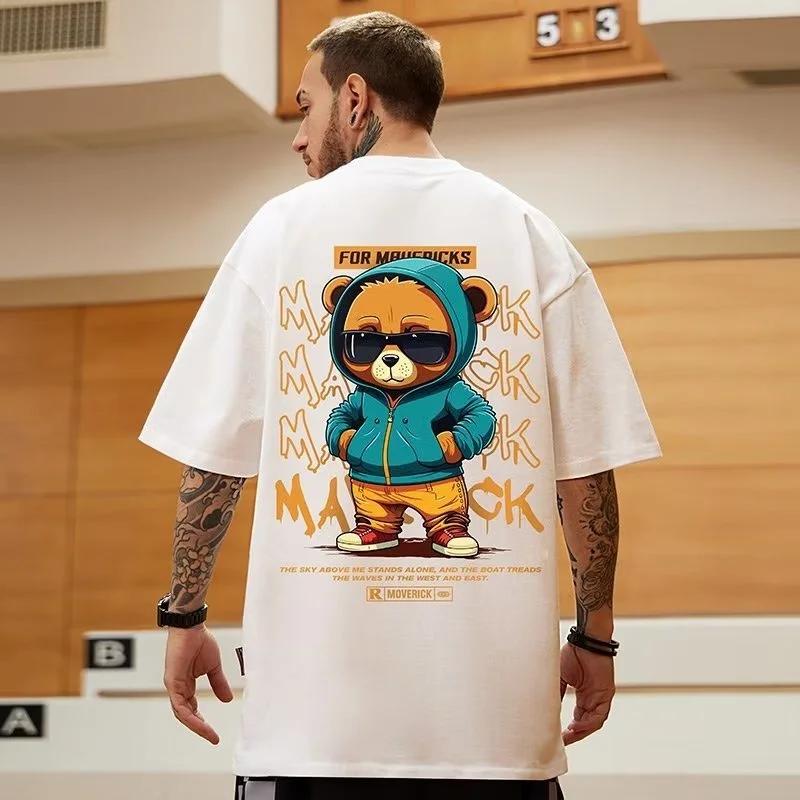 M-8XL hommes T-Shirt surdimensionné ample mode américaine Vintage lunettes de soleil ours imprimé T-