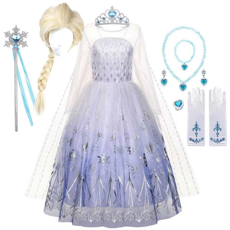 Robe de princesse Elsa de La Reine des neiges avec cape pour fille, robe blanche à manches longues e