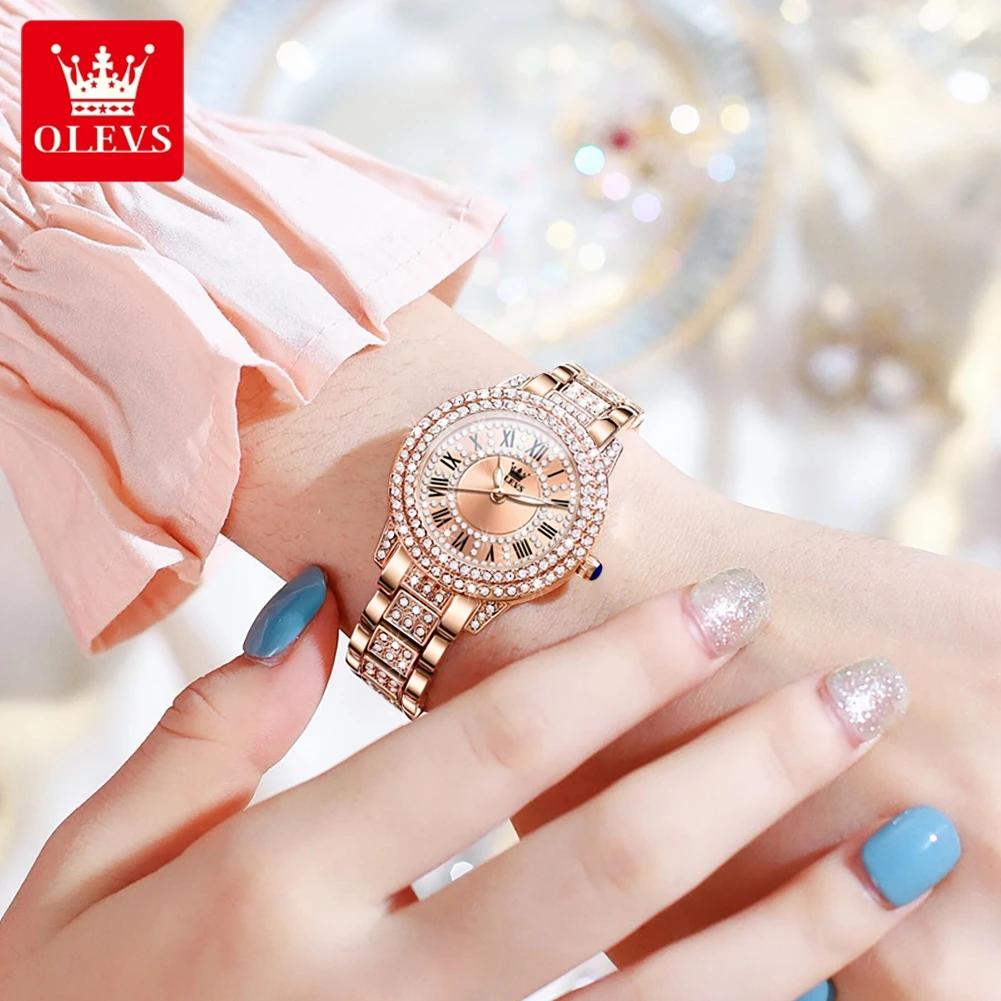 OLEVS – montre-bracelet à Quartz pour femmes, mode originale, cadran romain, diamant éblouissant, ét