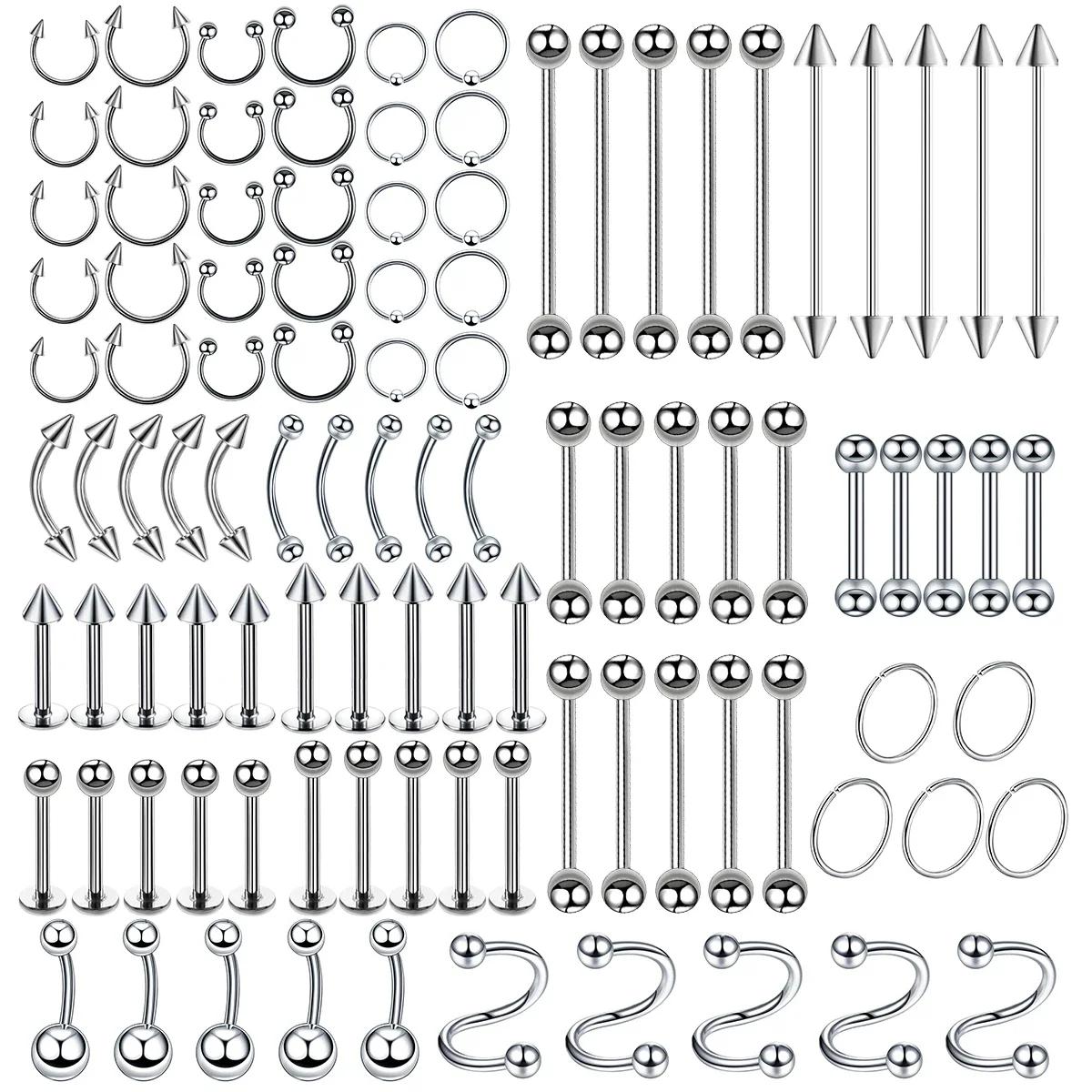 100 pièces Lot anneau de nez en acier chirurgical cerceau narine Piercing Septum anneau fer à cheval