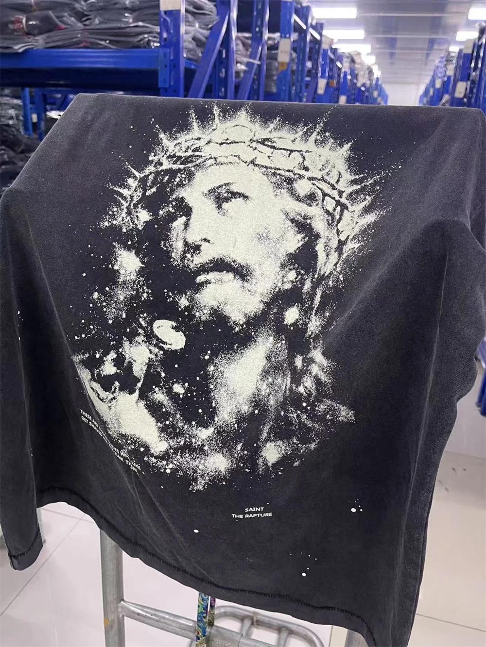 Saint jésus veilleuse Destruction en détresse imprimé à manches courtes T-shirt hommes femmes T peti