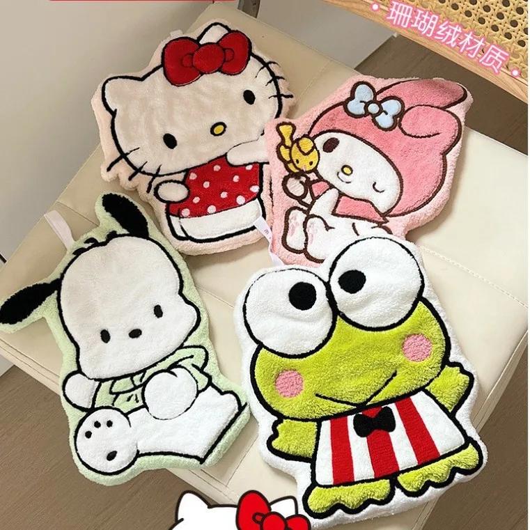 Serviette à main Sanrio Hello Kitty en velours corail, absorbante, à suspendre, accessoire décoratif