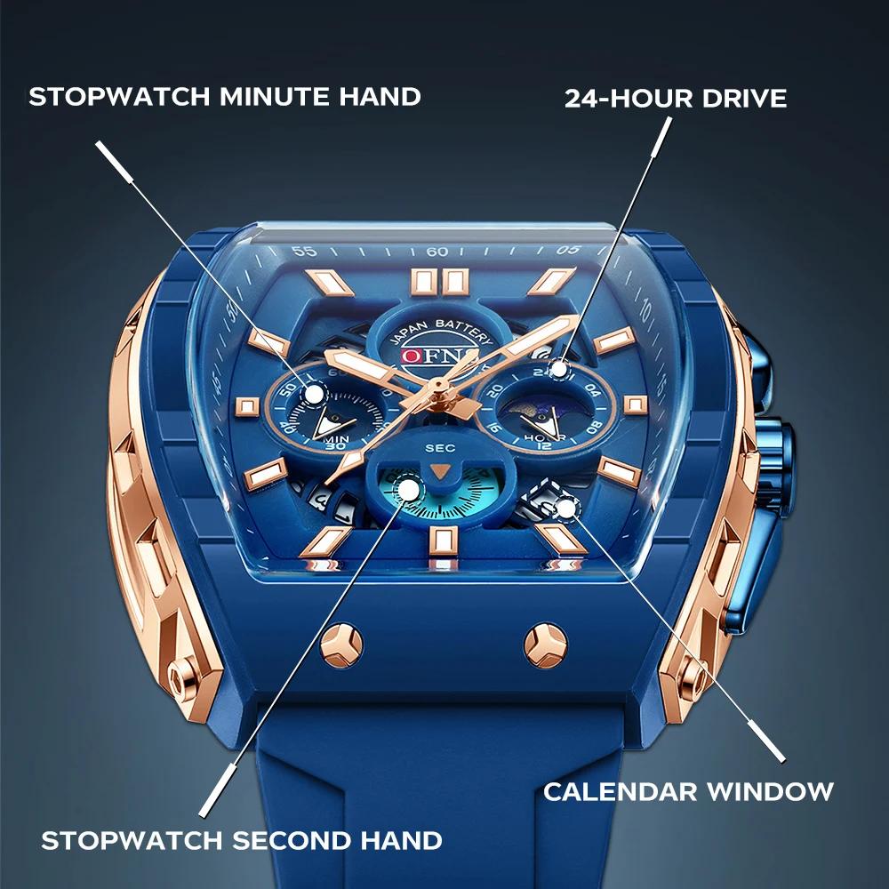 OFNS mode montres à Quartz pour homme lumineux étanche chronographe calendrier bracelet en Silicone 
