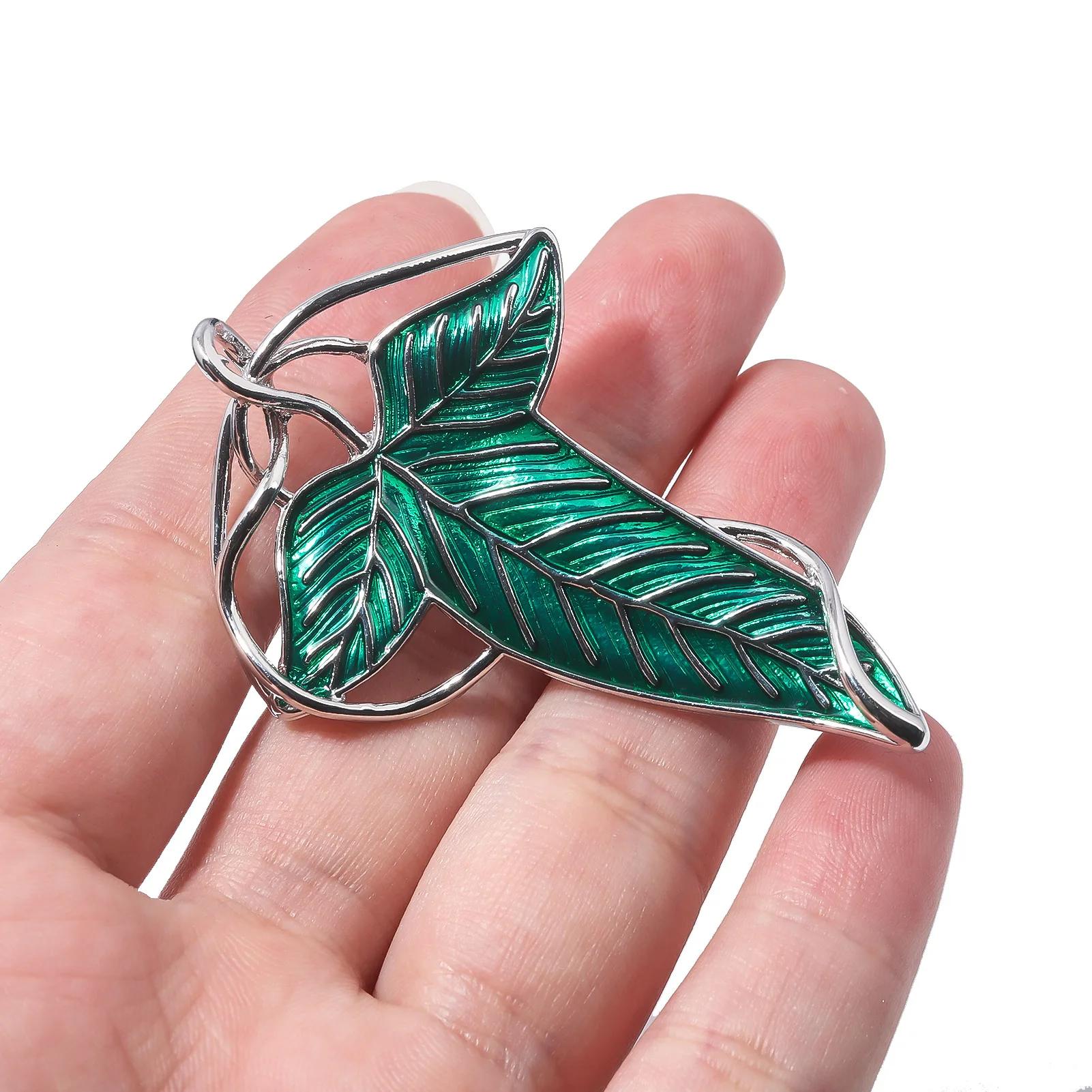 Broche elfe feuilles vertes de Lorien, Tolkien Galadriel Legolas Frodo Baggins Aragorn arbre émail B