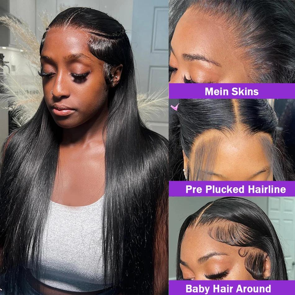 Perruque Full Lace Wig sans colle brésilienne naturelle, cheveux lisses, 13x6, 13x4, 360 de densité,