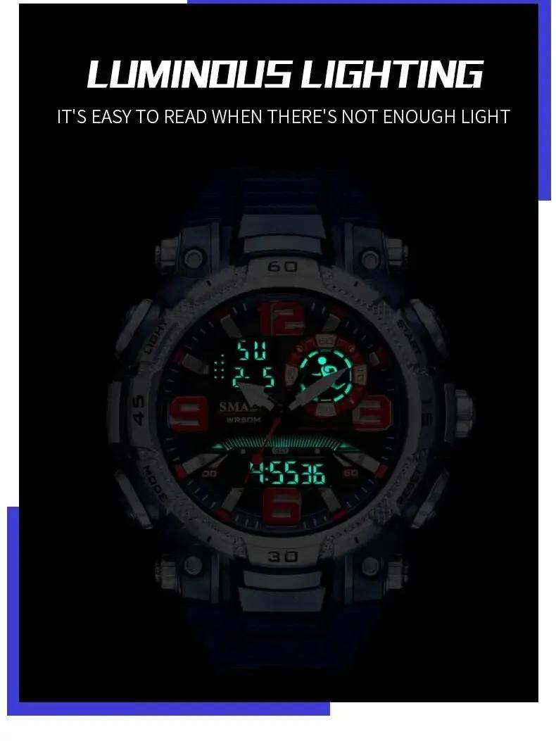 SMAEL-Montre à quartz étanche pour homme, chronomètre, montres LED, horloge masculine, montres de sp