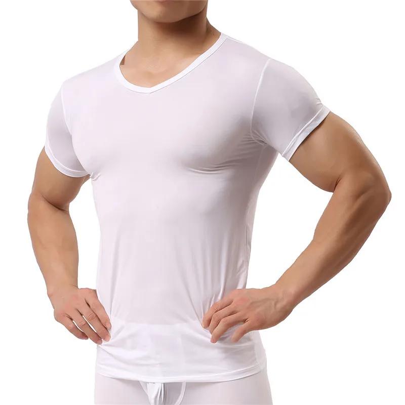 T-shirt manches courtes pour homme, estival et moulant, en soie glacée, à séchage rapide