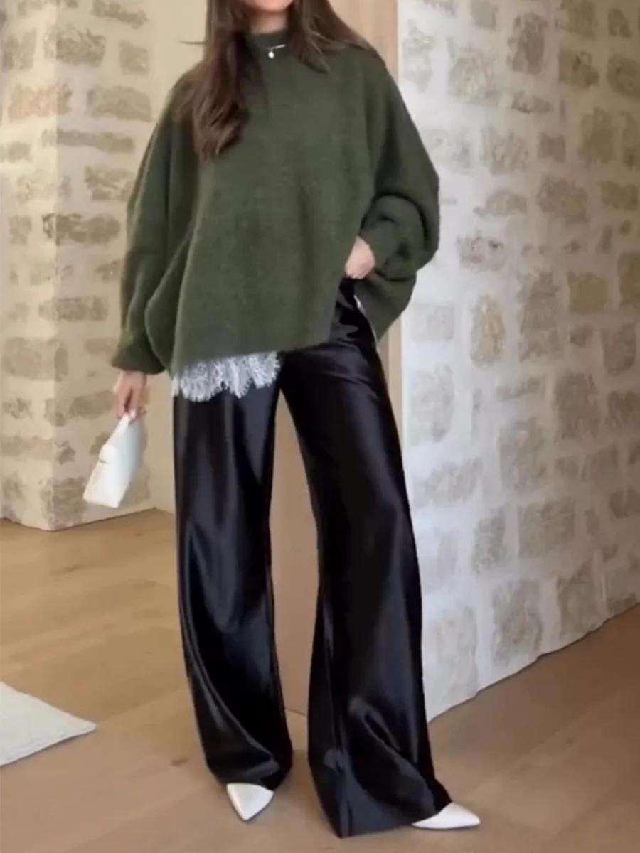 Nouveau pantalon large en satin de soie pour femme, taille basse, style baggy Y2K, pour les fêtes, l