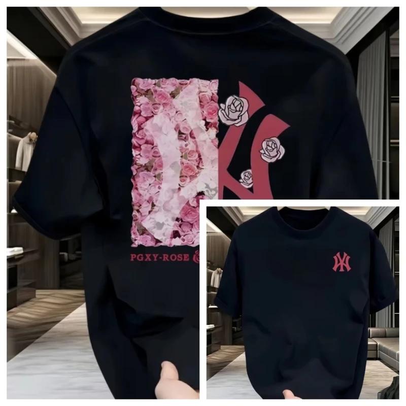Nouveau T-shirt d'été à col rond en coton épais imprimé, style américain, à manches courtes, pour ho