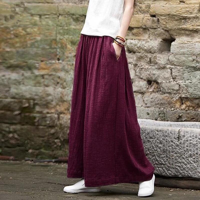 Pantalon large en coton tendance printemps 2026, grande taille, décontracté, en coton et lin, pour f