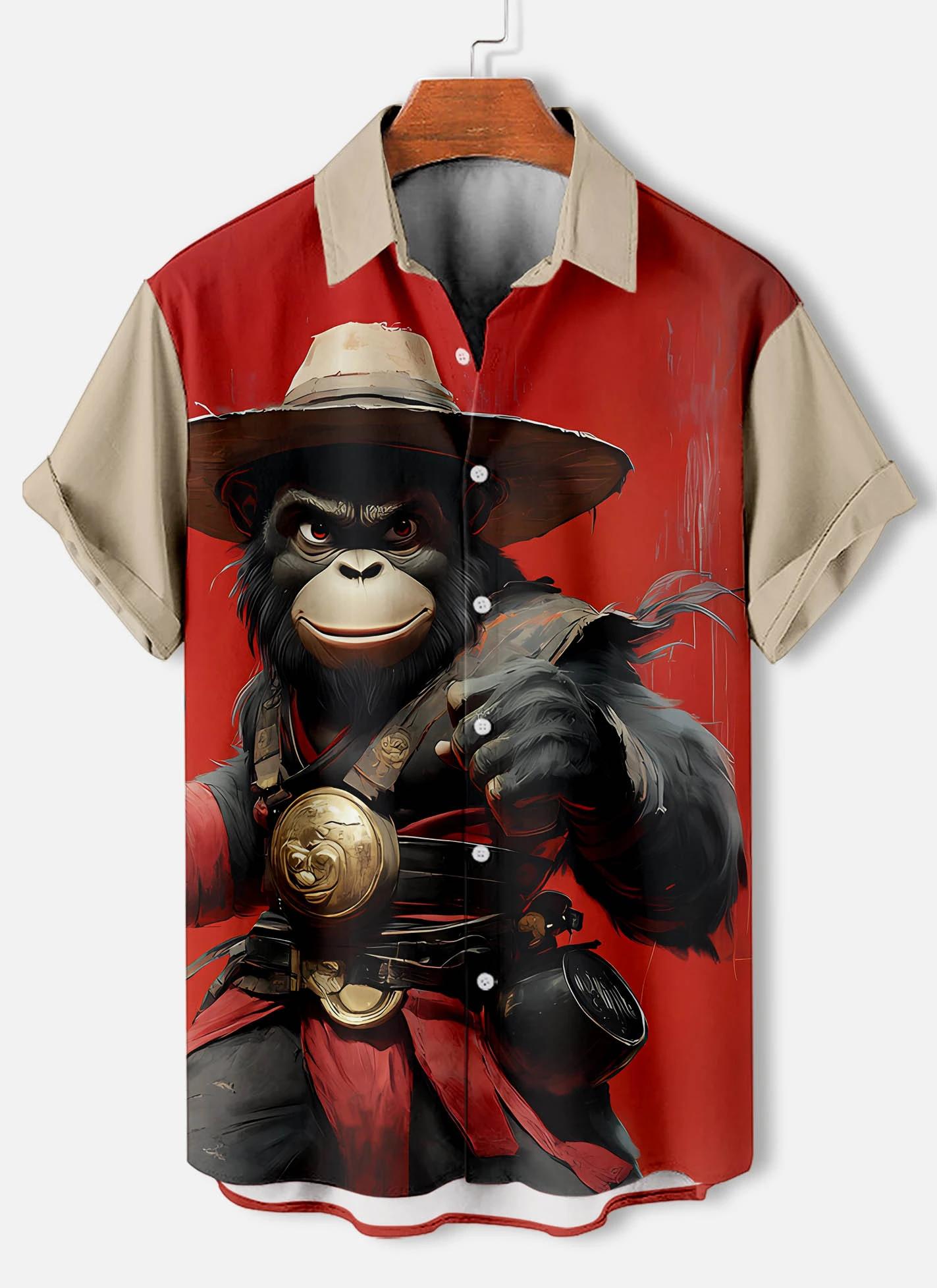 Chemises à manches courtes pour hommes, motif Animal drôle, chemises à revers boutonnées pour l'été,