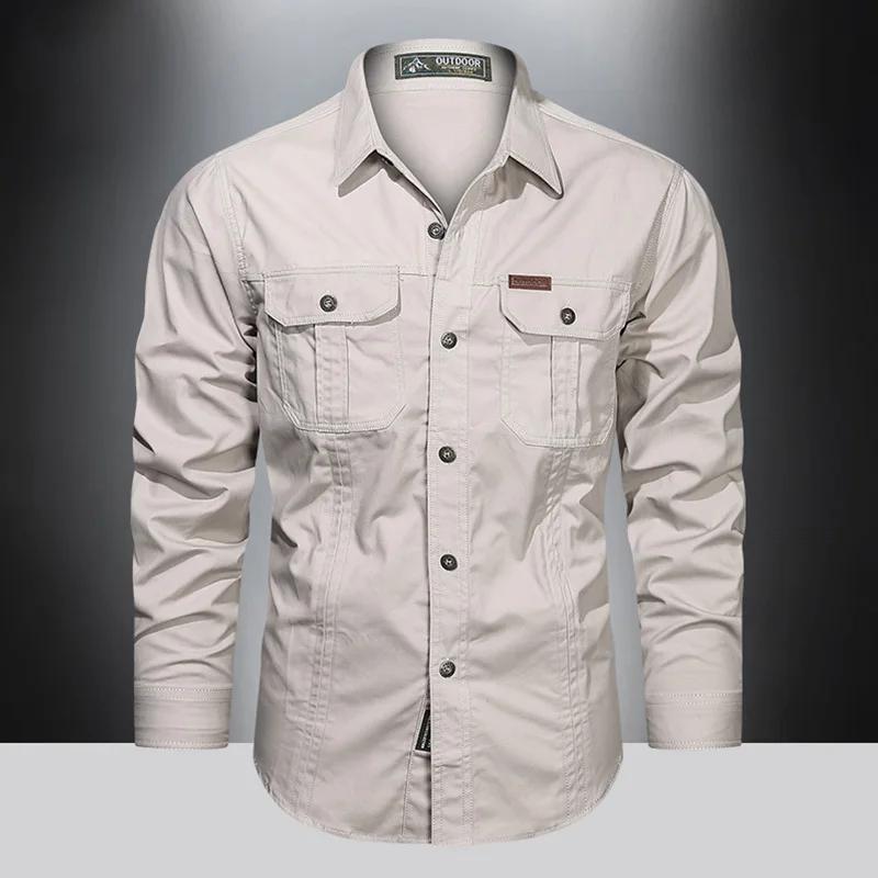 Chemise Cargo à manches longues pour hommes, chemises décontractées en coton, de haute qualité, surc