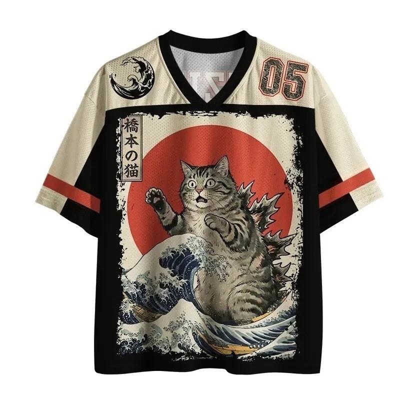 T-shirt d'été 2026 à col en V, motif carpes japonaises porte-bonheur, impression 3D, séchage rapide,