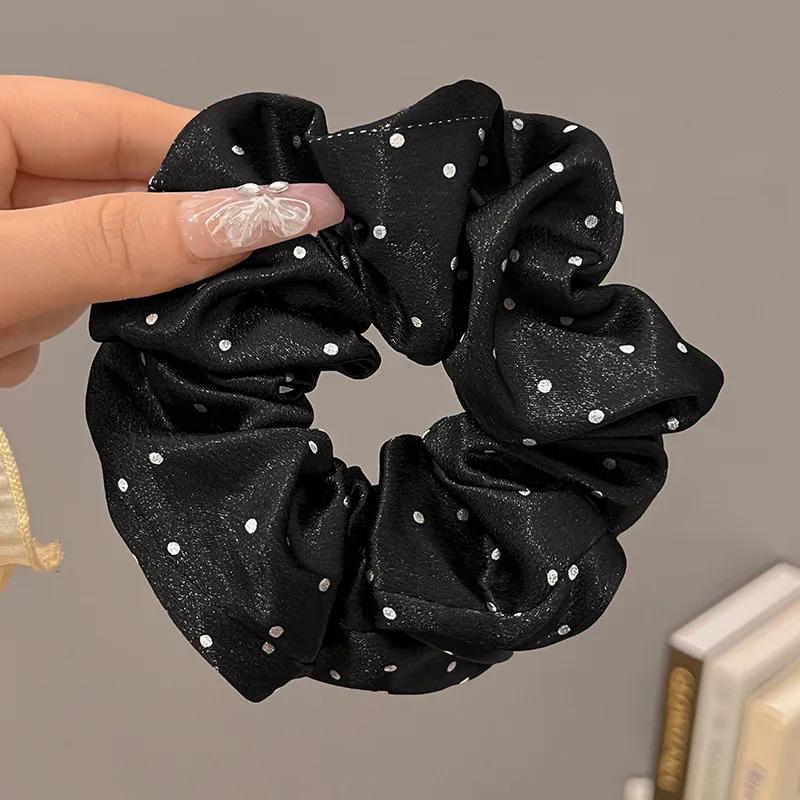 Chouchous coréens à pois noir et blanc, grandes bandes de cheveux pour femmes, attaches en corde pou