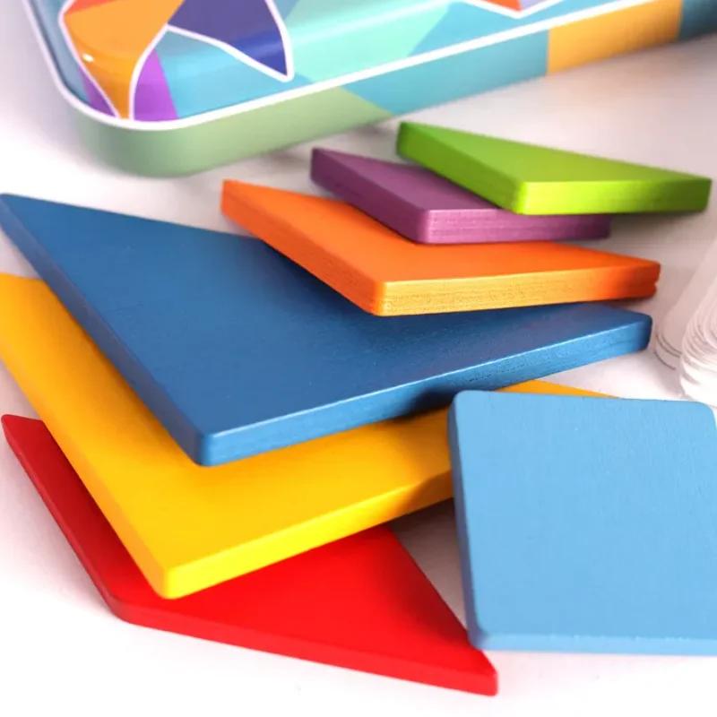 Puzzle 3D en bois à motifs d'animaux, jouet Tangram coloré pour enfants, jeux de tri d'éducation pré