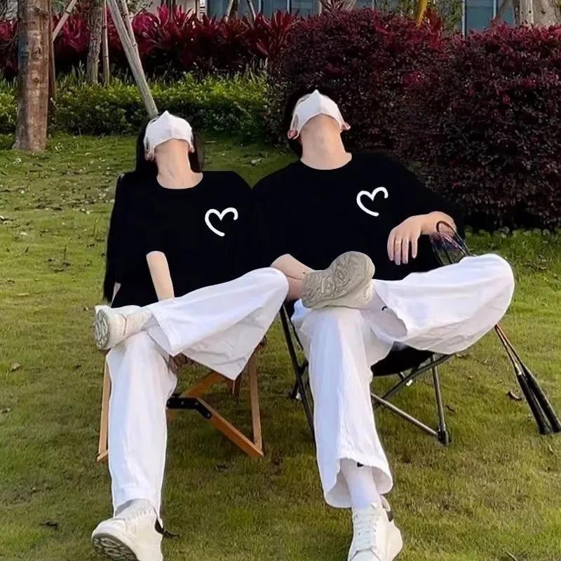 T-shirt surdimensionné pour hommes et femmes, T-shirt imprimé Simple Love, adapté aux hommes et aux 