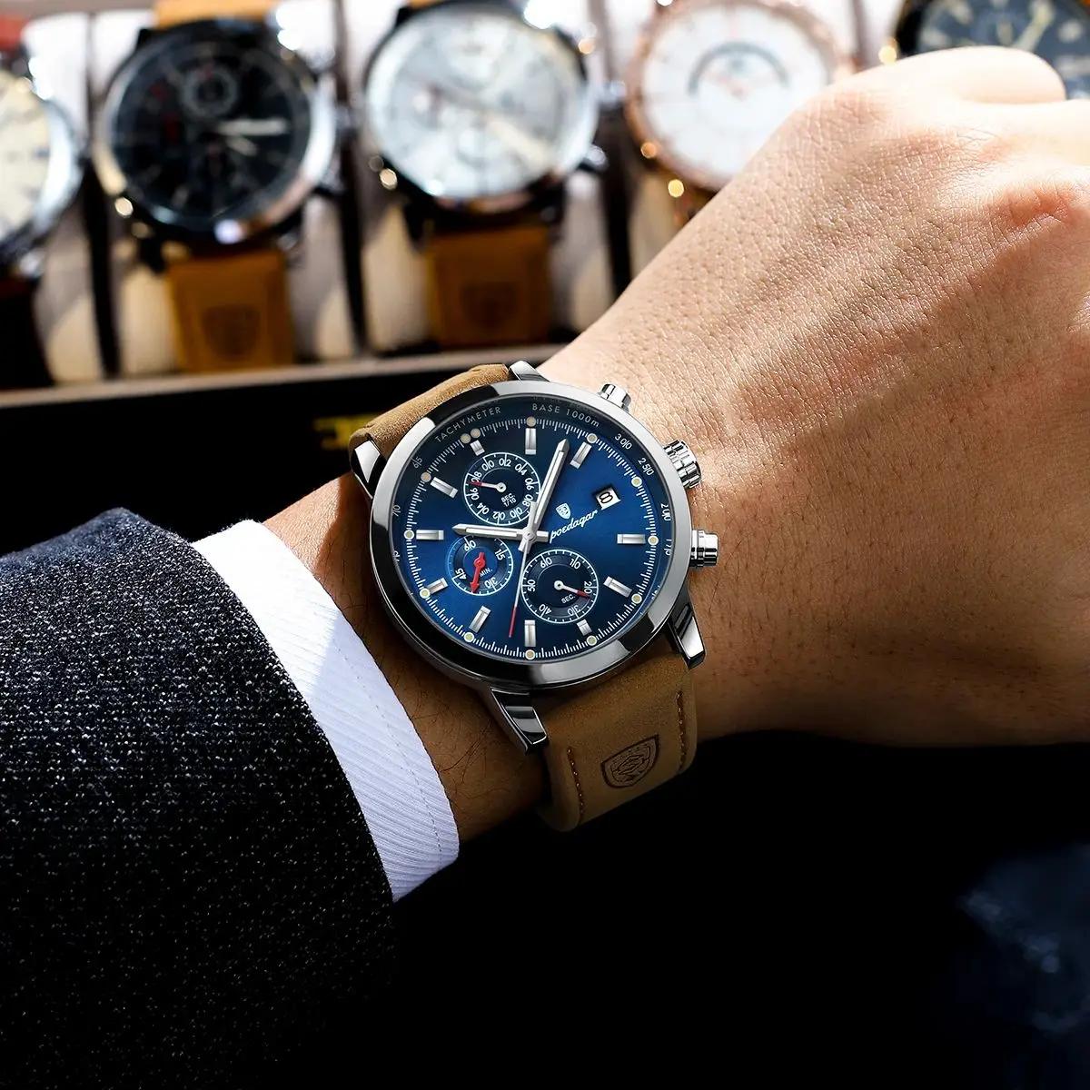 POEDAGAR-Montre de Luxe Chimman pour Homme, Chronographe Shoe, Étanche, Date, dehors, Mn, Cuir, Mont