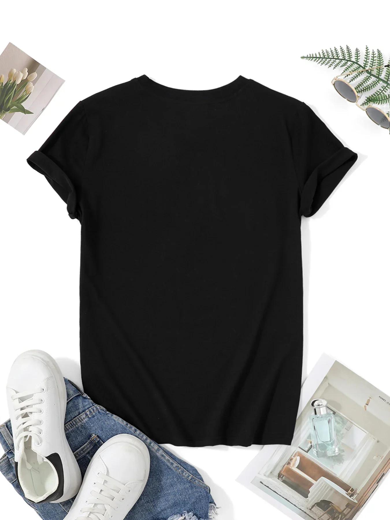 T-shirt pour femme à imprimé lettres, manches courtes, col rond, décontracté, pour l'été et le print