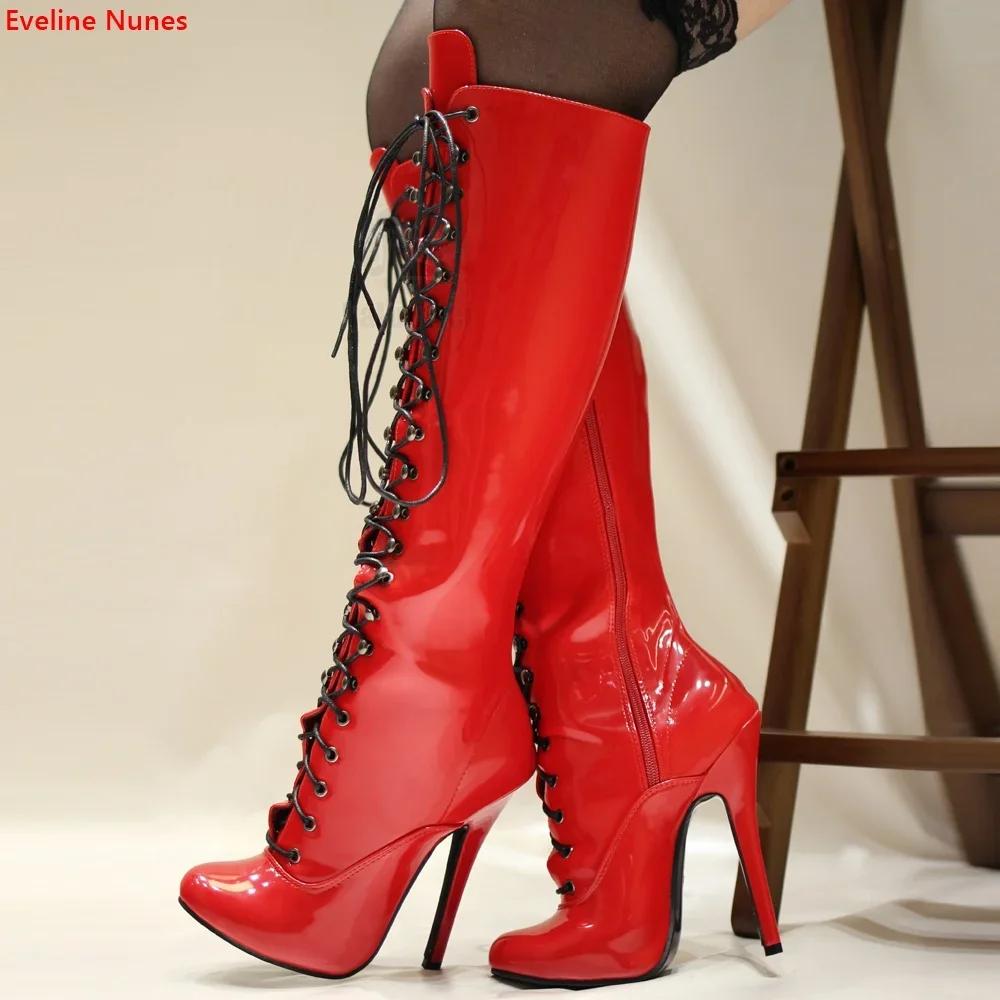 Bottes à lacets Red Queen pour femmes, sangle croisée, rond, Parker, 14 cm, Stiletto, sexy, haute qu
