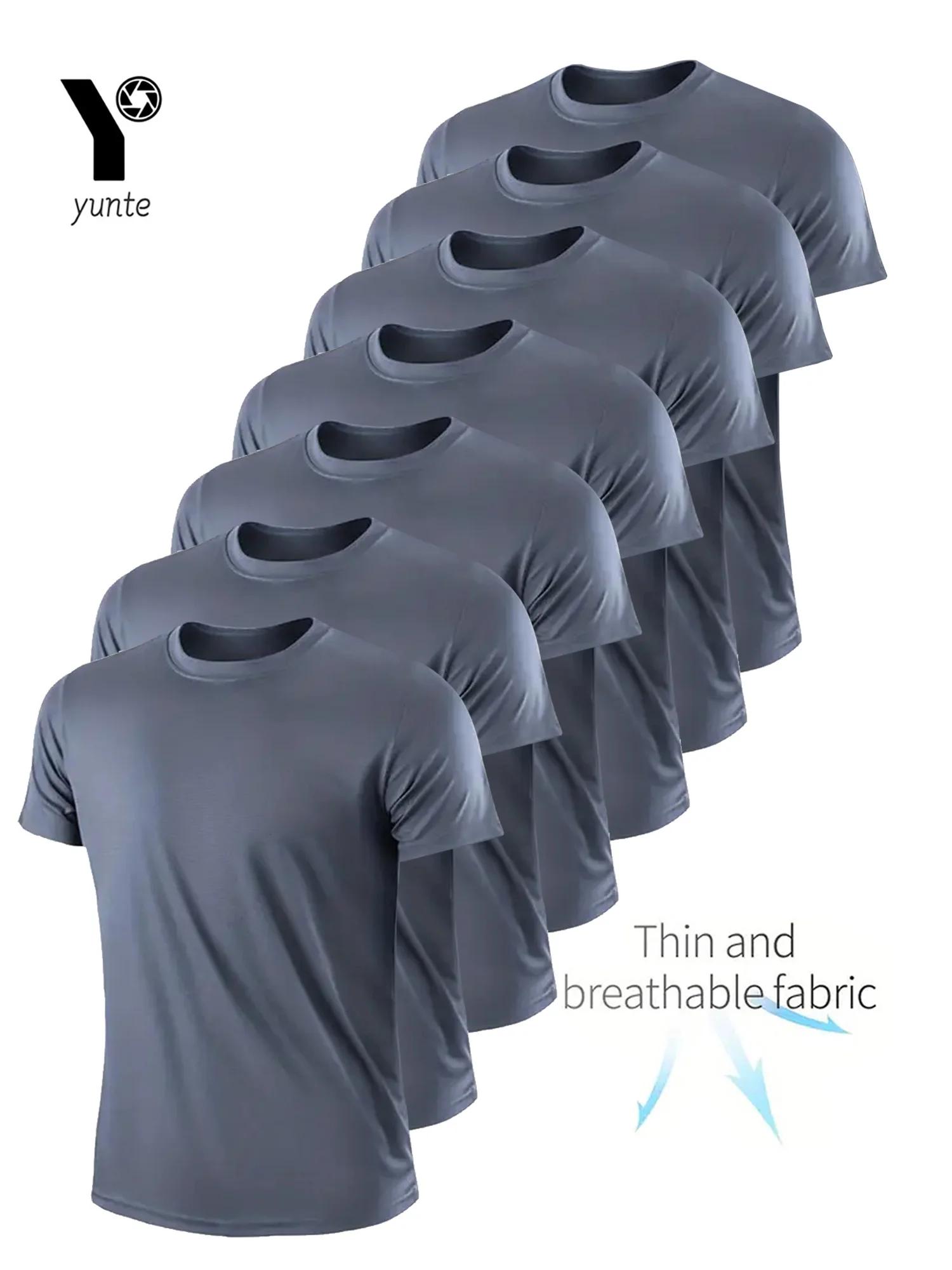 Crew T-Shirt 7 pièces gris ultraléger hommes séchage rapide respirant Sweat pour Fitness Gym et cour