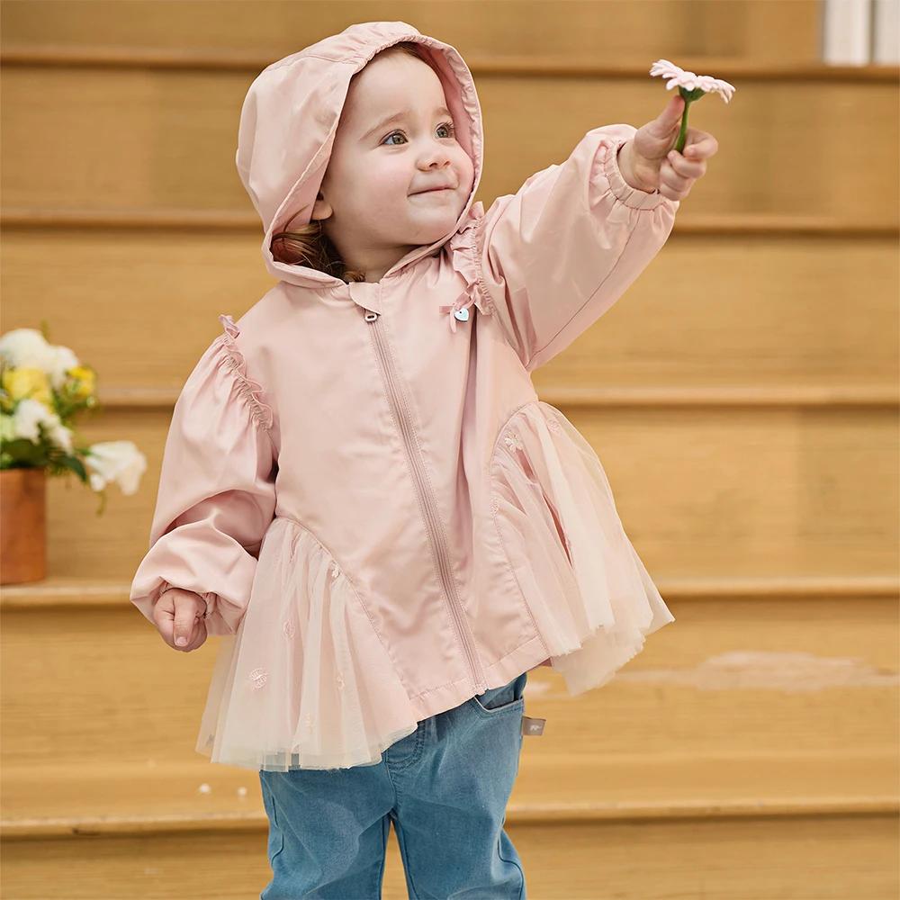 Veste en dentelle et maille pour enfants Dave Bella, veste décontractée rose pour filles, vêtements 