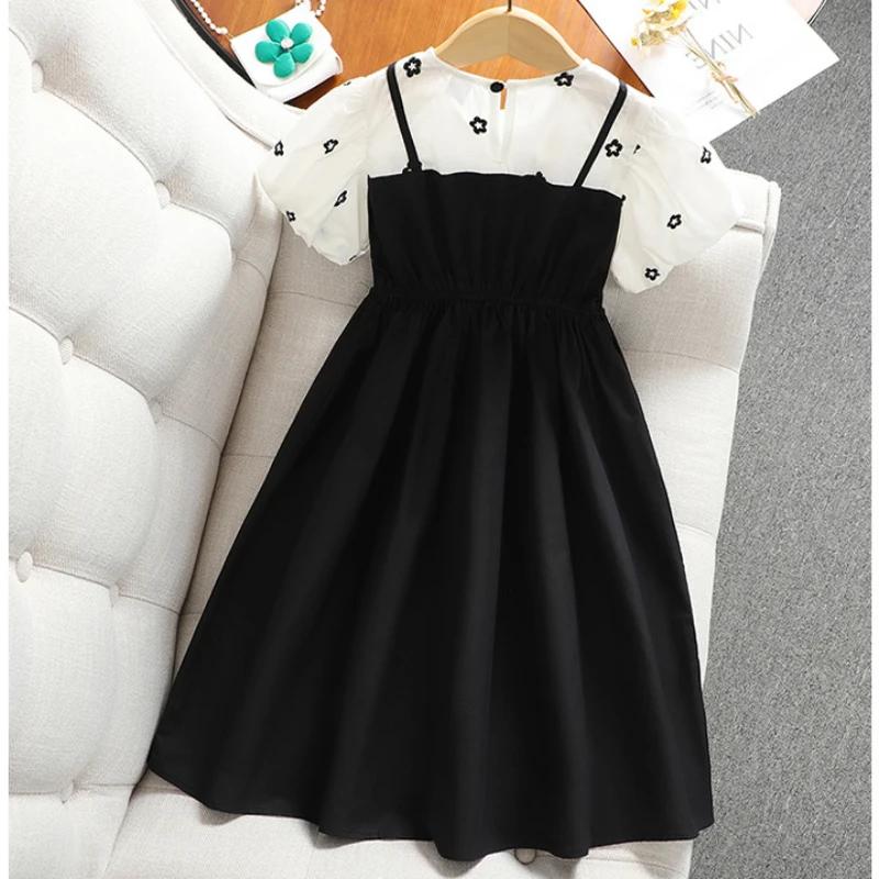 Robe de princesse deux pièces pour filles, vêtements pour enfants, manches à bulles, faux, mode esti