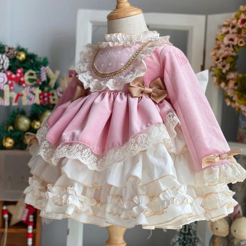 Robe de princesse en dentelle pour filles, Style palais, noël, carnaval, nouvel an, nœud papillon, f