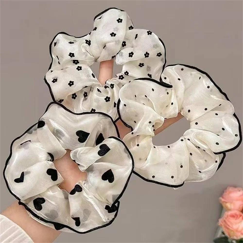 Chouchous en tissu doux minimaliste pour femmes, chouchous pour cheveux imprimés à pois floraux avec