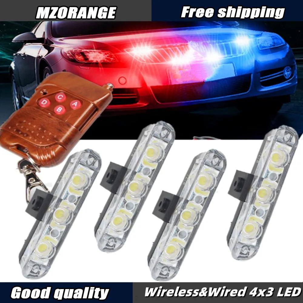 4*3 Led lumières de Police pour voiture FSO lumière stroboscopique sans fil à distance Ambulance 12V