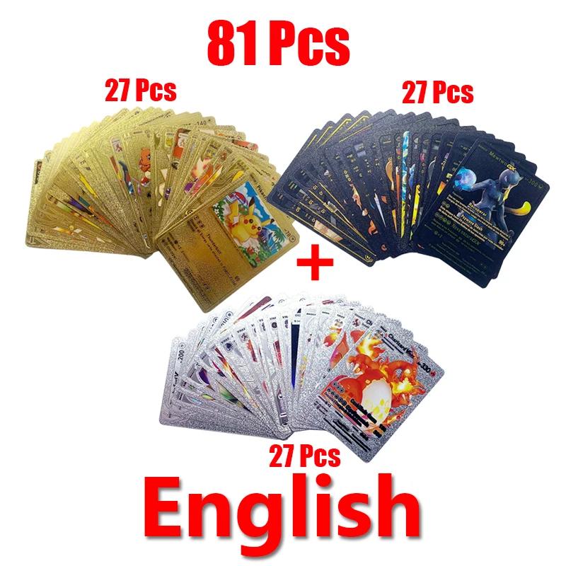 Cartes Pokemon or argent Vmax GX, Collection de cartes d'entraînement de combat, espagnol anglais fr