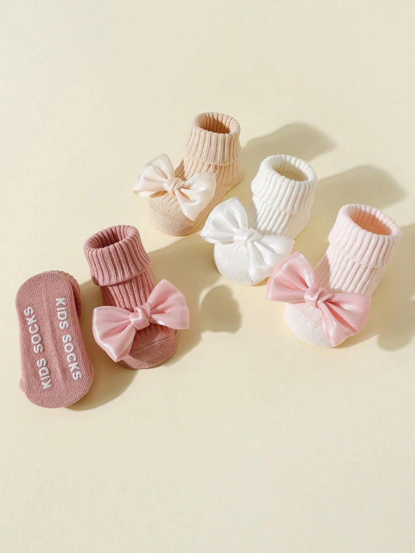 4 paires de chaussettes pour tout-petits avec nœuds, chaussettes mignonnes en coton doux pour bébés 