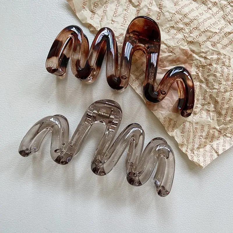 Pince à cheveux ondulée pour femmes, marron ambre brillant, 11cm/4,33 pouces, grande pince à cheveux