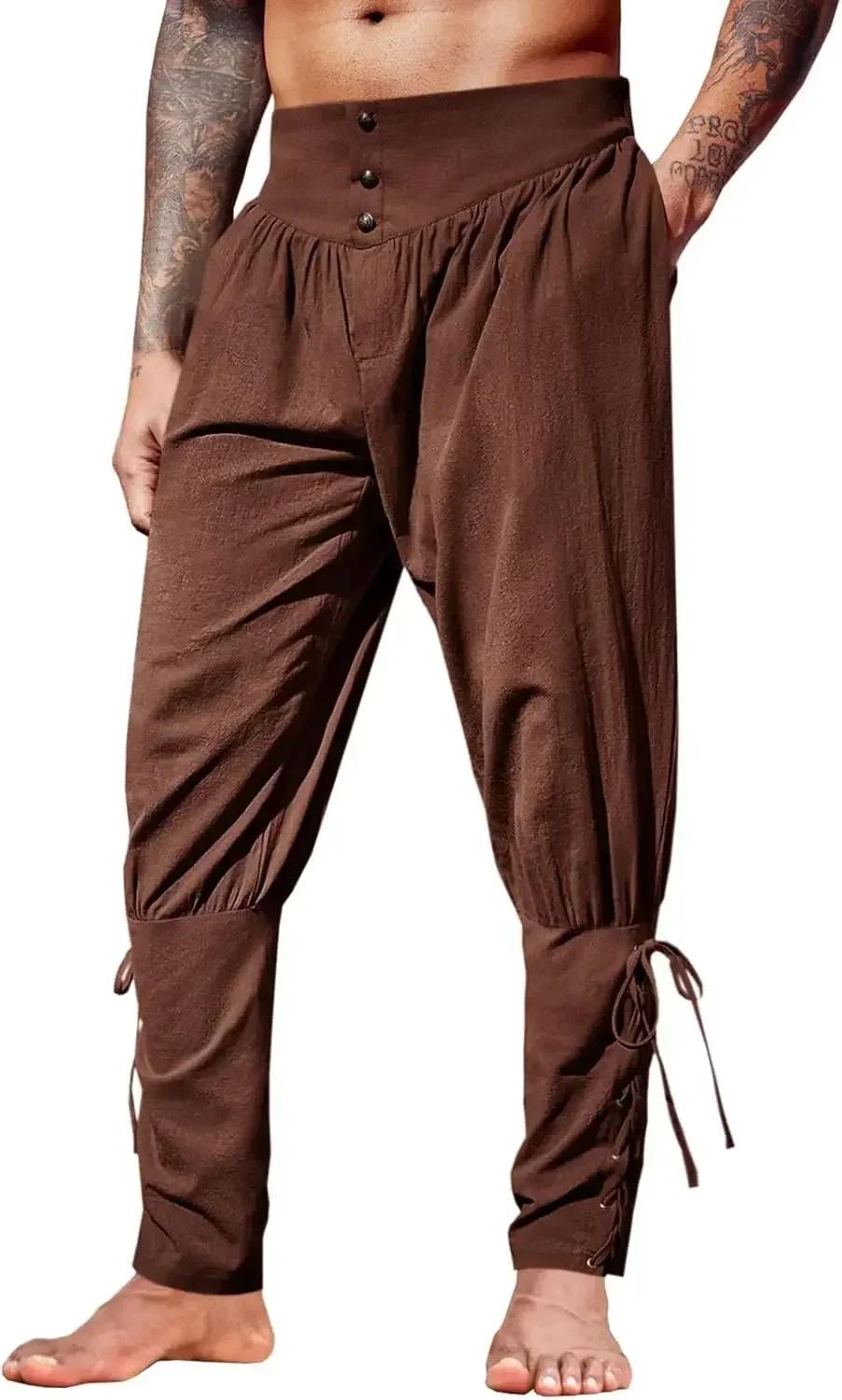 Pantalon de cheville médiéval pour hommes, pantalon de Pirate Viking de la Renaissance, à lacets, co