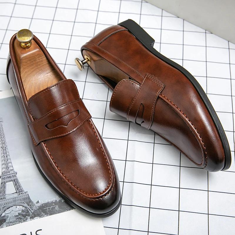 Chaussures habillées pour hommes, tendance, décontractées, en cuir, pour affaires, classiques, à enf