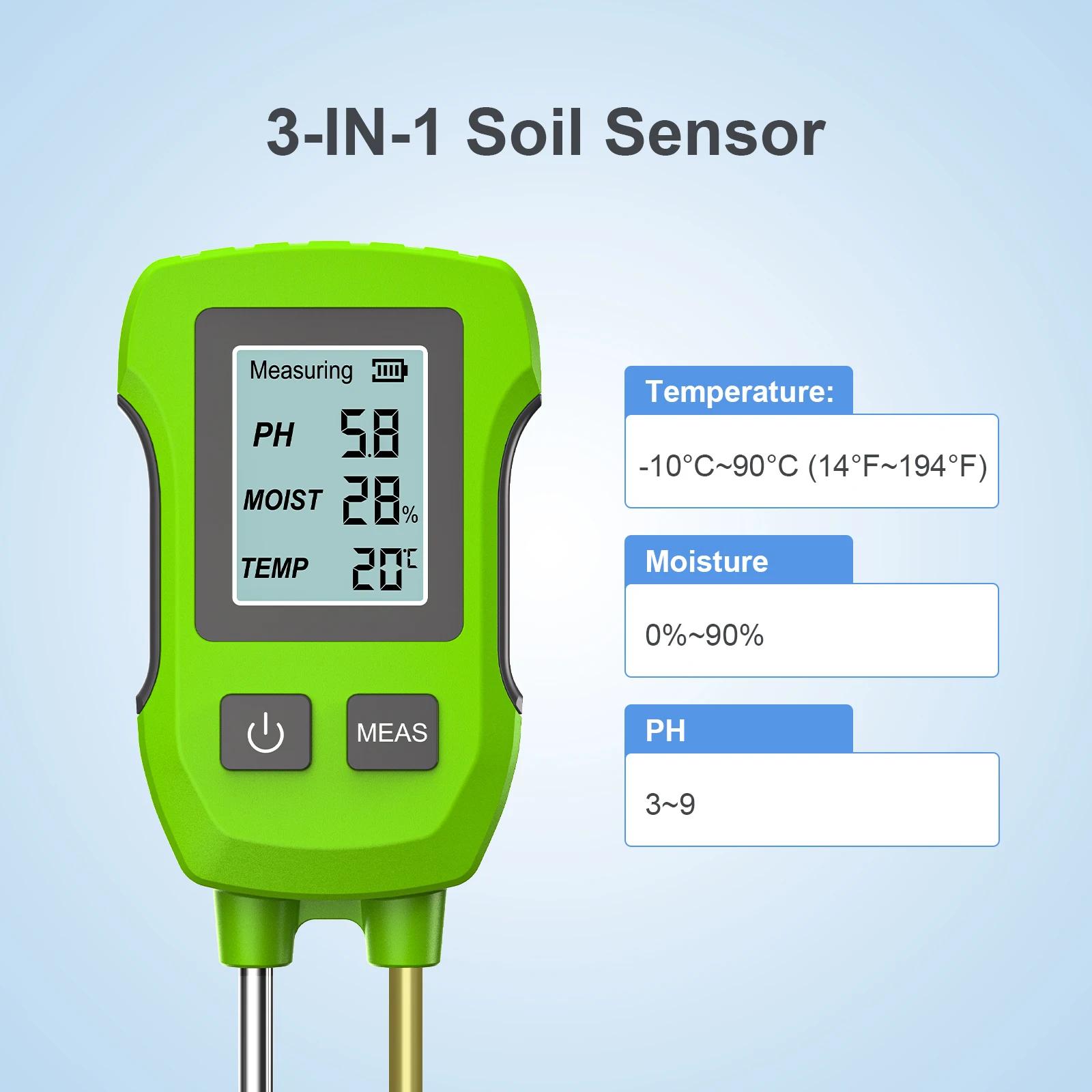 Testeur de sol numérique LCD 3 en 1, PH/humidité/température, compteur de sol de haute précision ave