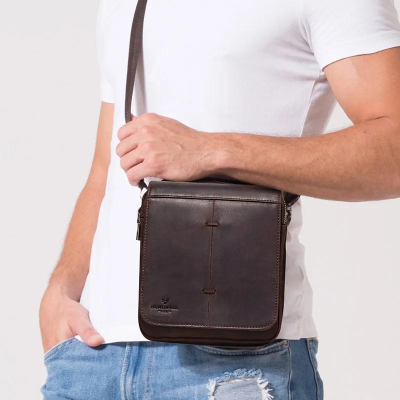 Sac messager en cuir Crazy Horse pour hommes, sac à bandoulière à rabat de grande capacité, sac à ba