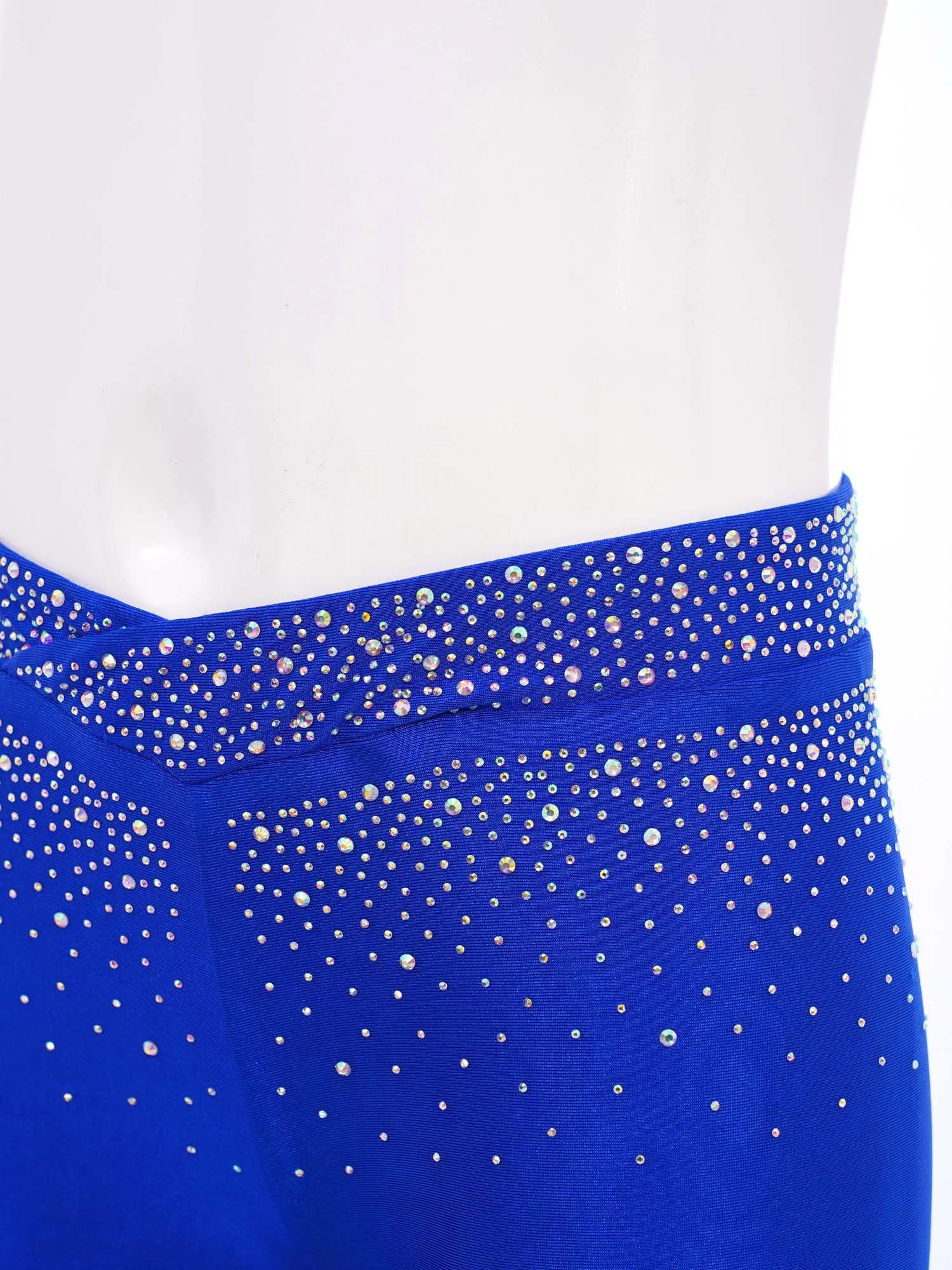 Short à ceinture élastique pour filles, strass scintillants, devant en V, pour patinage artistique, 