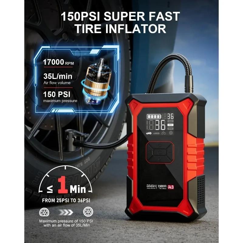 home.A3 Démarreur de saut avec compresseur d'air, booster de batterie de voiture portable 3000A (9,0