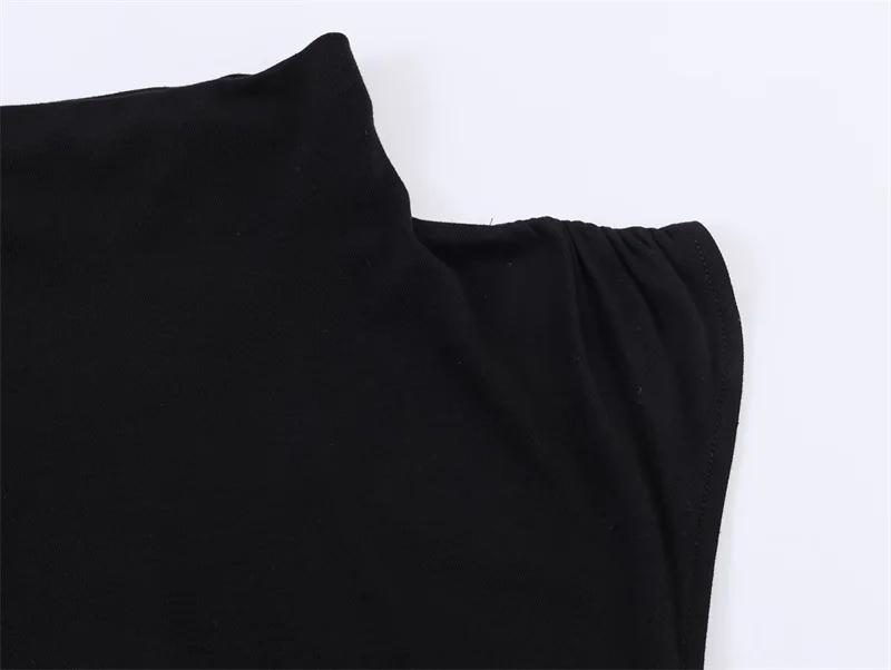Haut pour femme, nouvelle collection printemps 2026, noir, manches courtes, col montant, asymétrique
