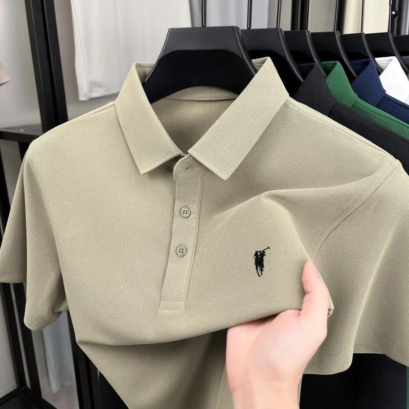 Pony de marque de luxe broderie à manches courtes polo shirt été respirant couleur solide hommes déc
