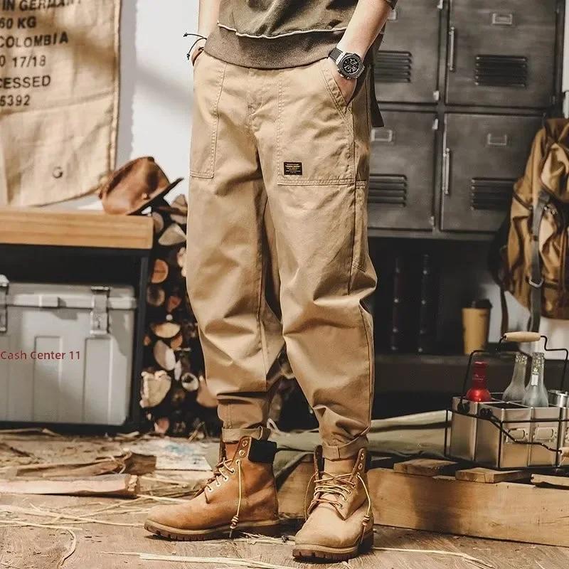 Pantalon de travail en coton coupe large pour homme, style rétro décontracté, résistant à l'usure, a