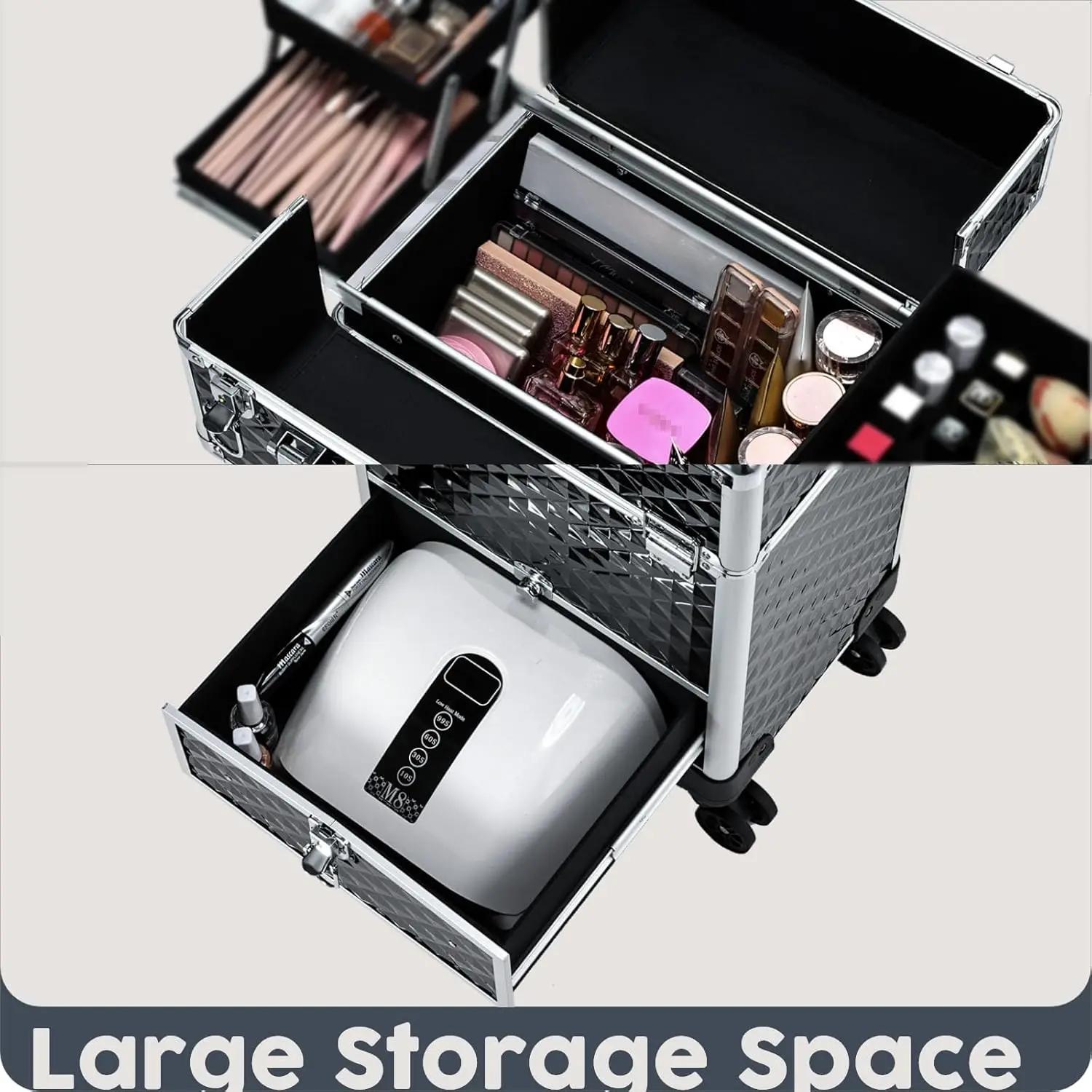 Trolley de Maquillage Roulant avec Tiroirs Coulissants et 4 Plateaux – Valise de Voyage pour Cosméti
