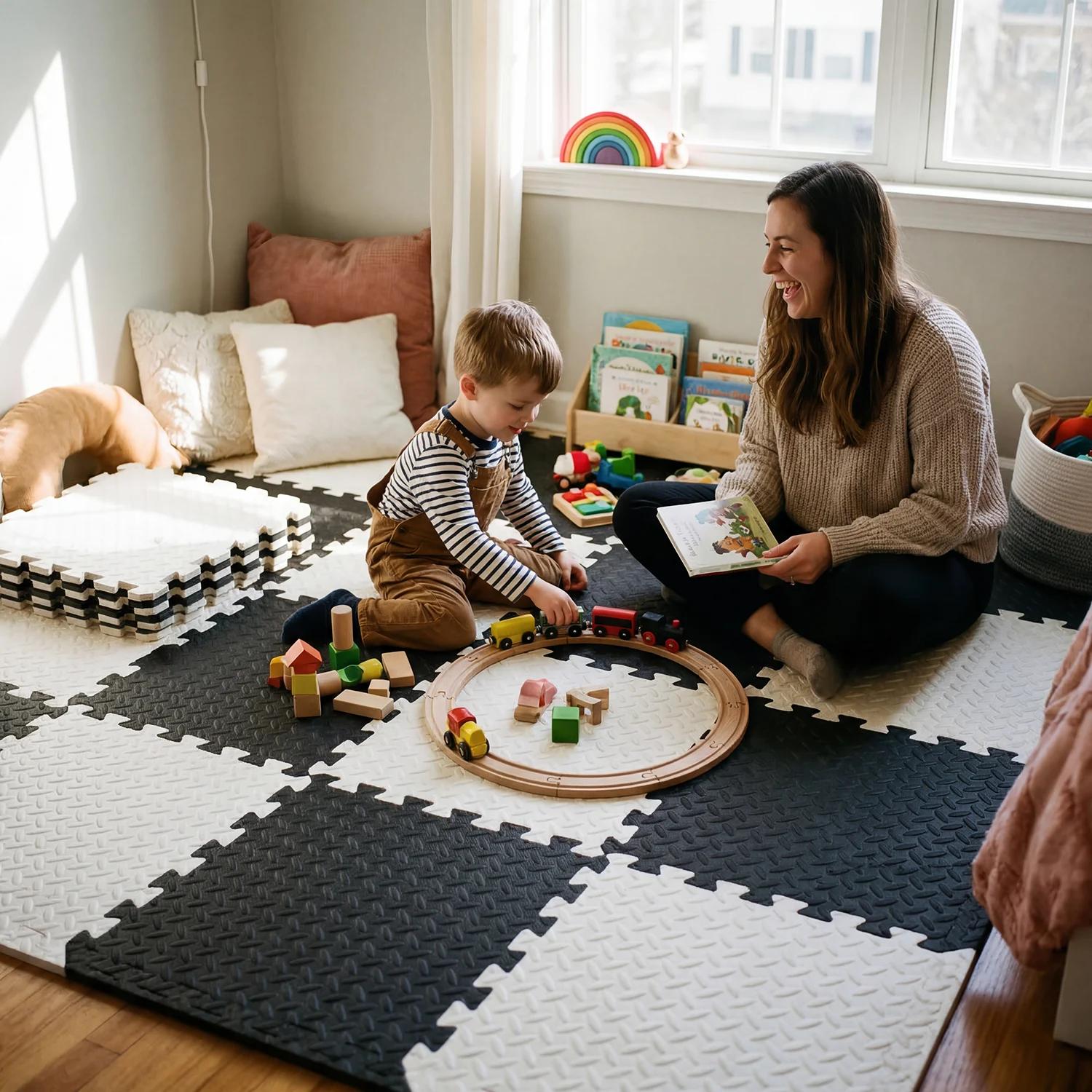 Tapis de jeu pour bébé 16 pièces 60x60cm, tapis puzzle en mousse EVA 1cm, tapis de sol pour enfants,