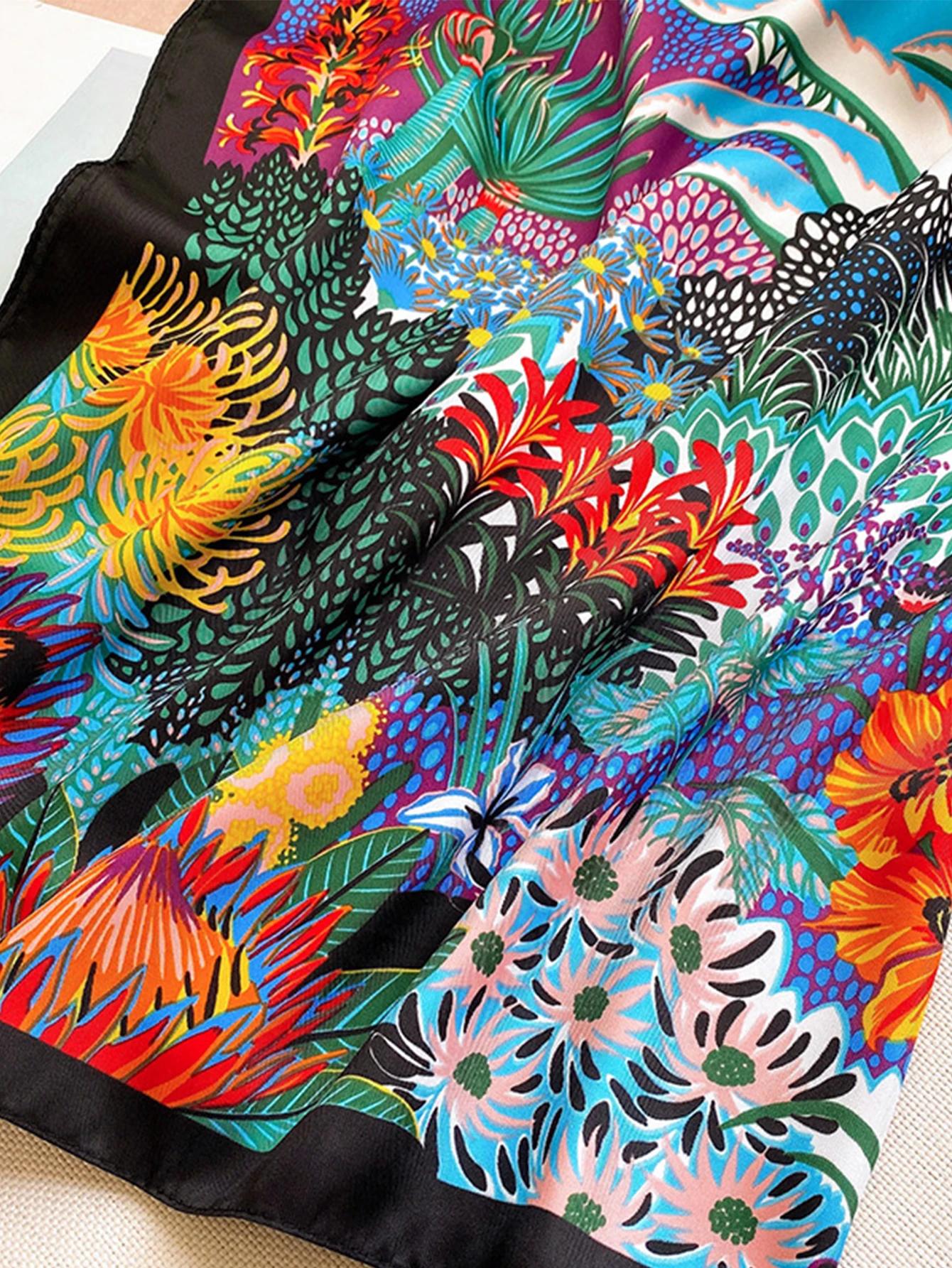 Marque de luxe carré Foulard en soie femmes Satin imprimé Hijab foulards musulman paréo Bandana femm