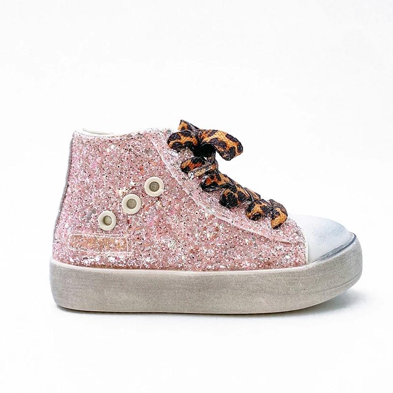 Baskets montantes scintillantes pour enfants, chaussures de sport pour filles, bottes décontractées 